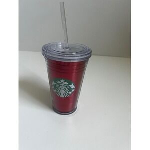 Starbucks Red Plastic Tumbler with Lid and Straw‎ 16 fl oz New